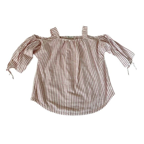 MADEWELL Woman's Sz M Cold-Shoulder Top in Red White Stripe Nautical Preppy - Picture 9 of 9